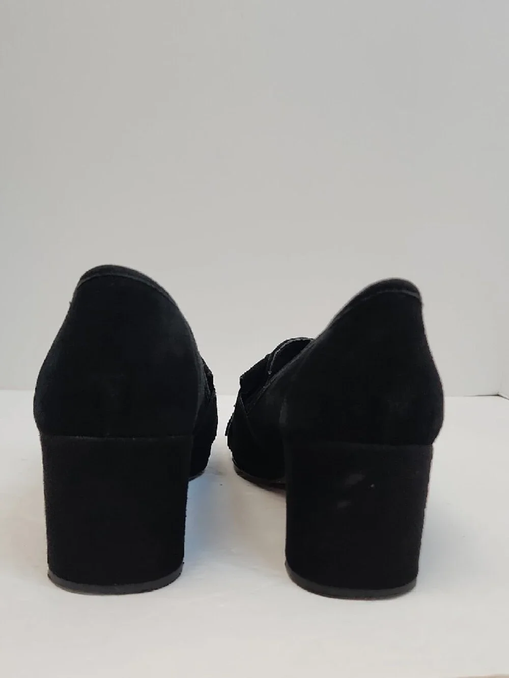 Black Suede Fringe Block Heel Loafers - Women